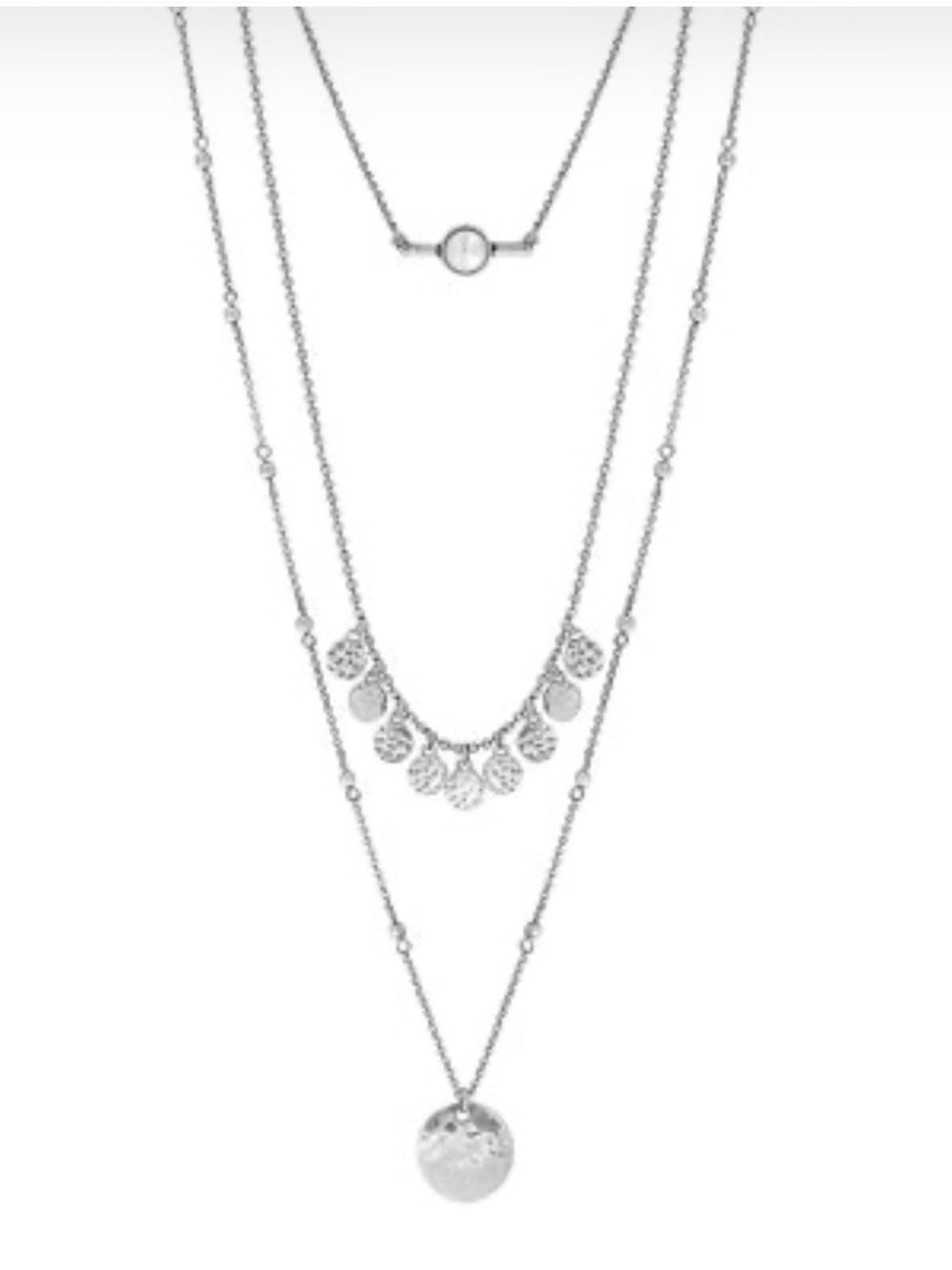 LUCKY BRAND Silver Tone White CABOCHON Necklace 18" Long.